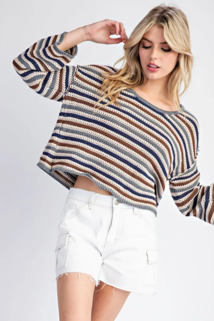 Stripe Crochet Knit Sweater