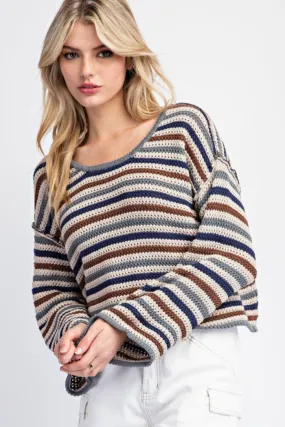 Stripe Crochet Knit Sweater