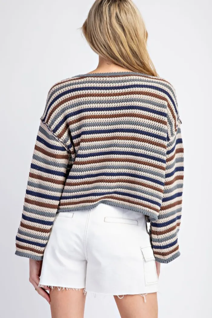 Stripe Crochet Knit Sweater