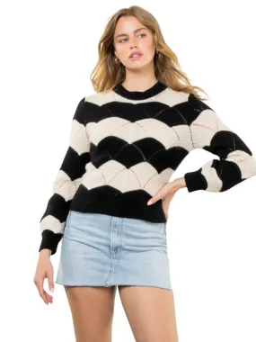 THML Cashmere Knit Stripe Sweater in Black