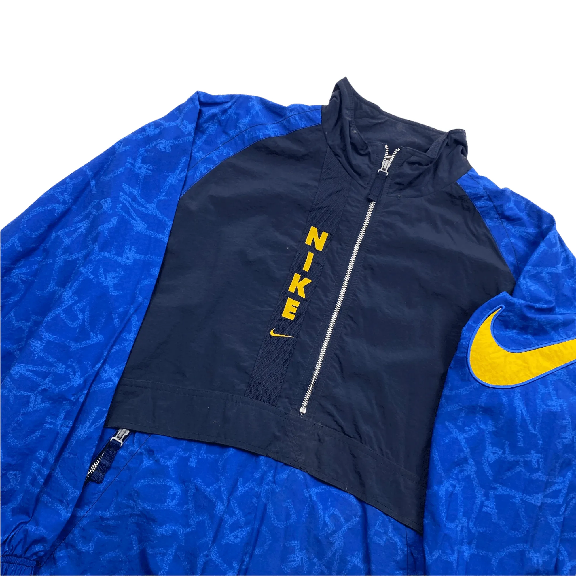 Vintage 90s Blue + Yellow Nike Large Logo Spell-Out Half Zip Jacket - Medium