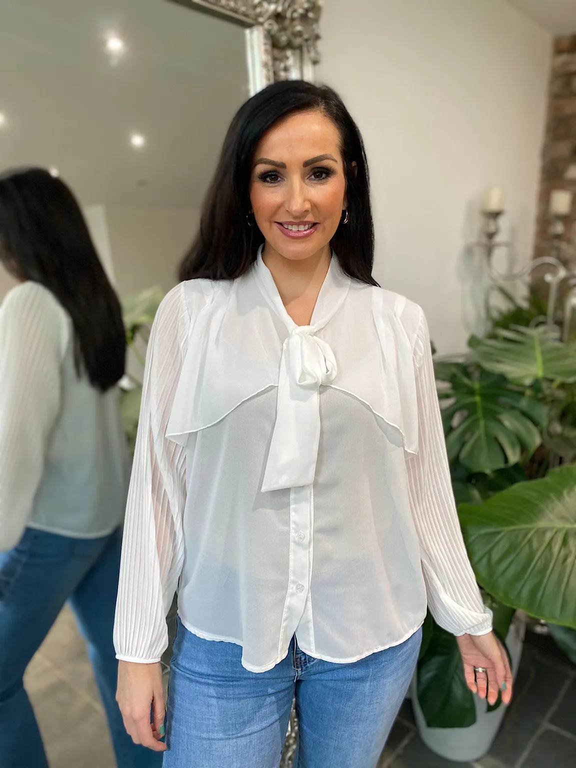 White Pleated Sleeve Blouse Diana