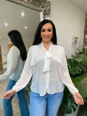 White Pleated Sleeve Blouse Diana