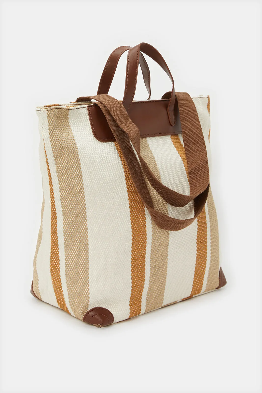 Women Beige Striped Shopper Bag