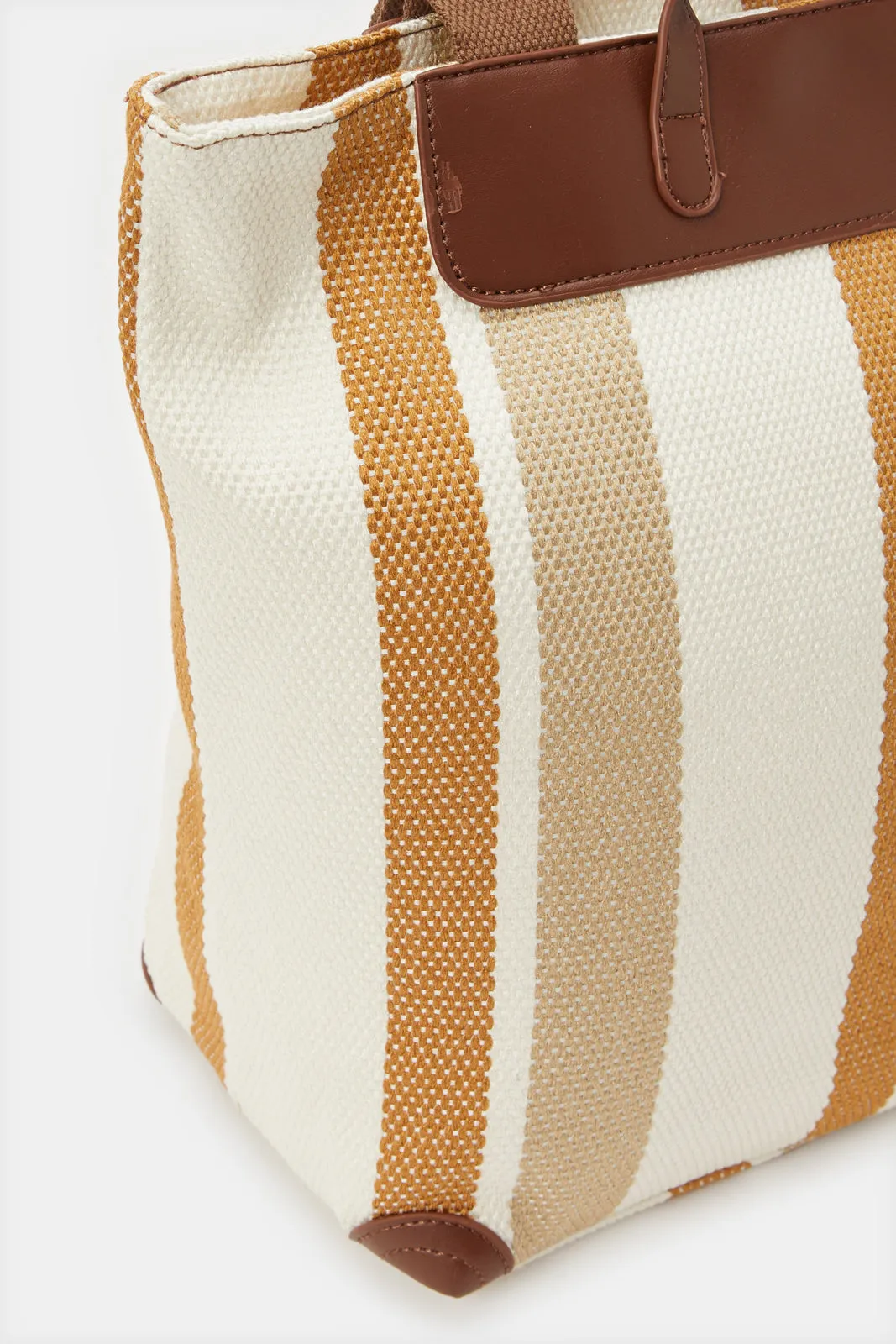 Women Beige Striped Shopper Bag