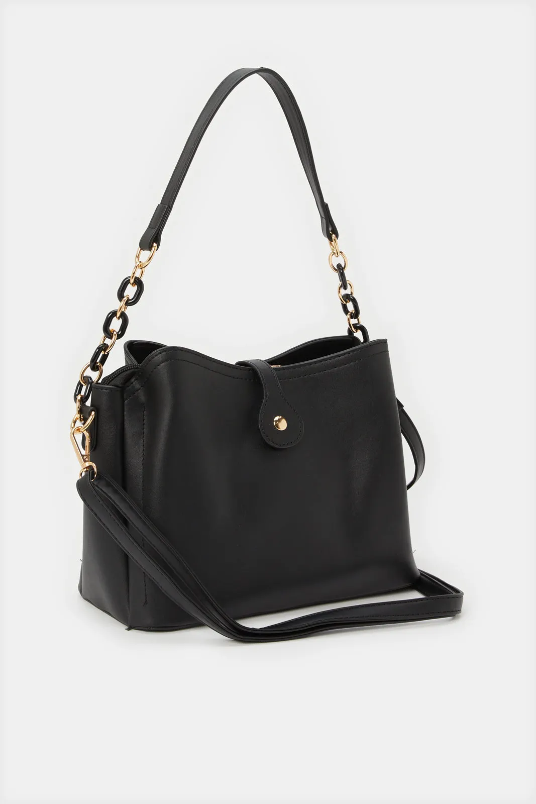 Women Black Embellished Bucket Bag