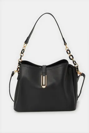 Women Black Embellished Bucket Bag