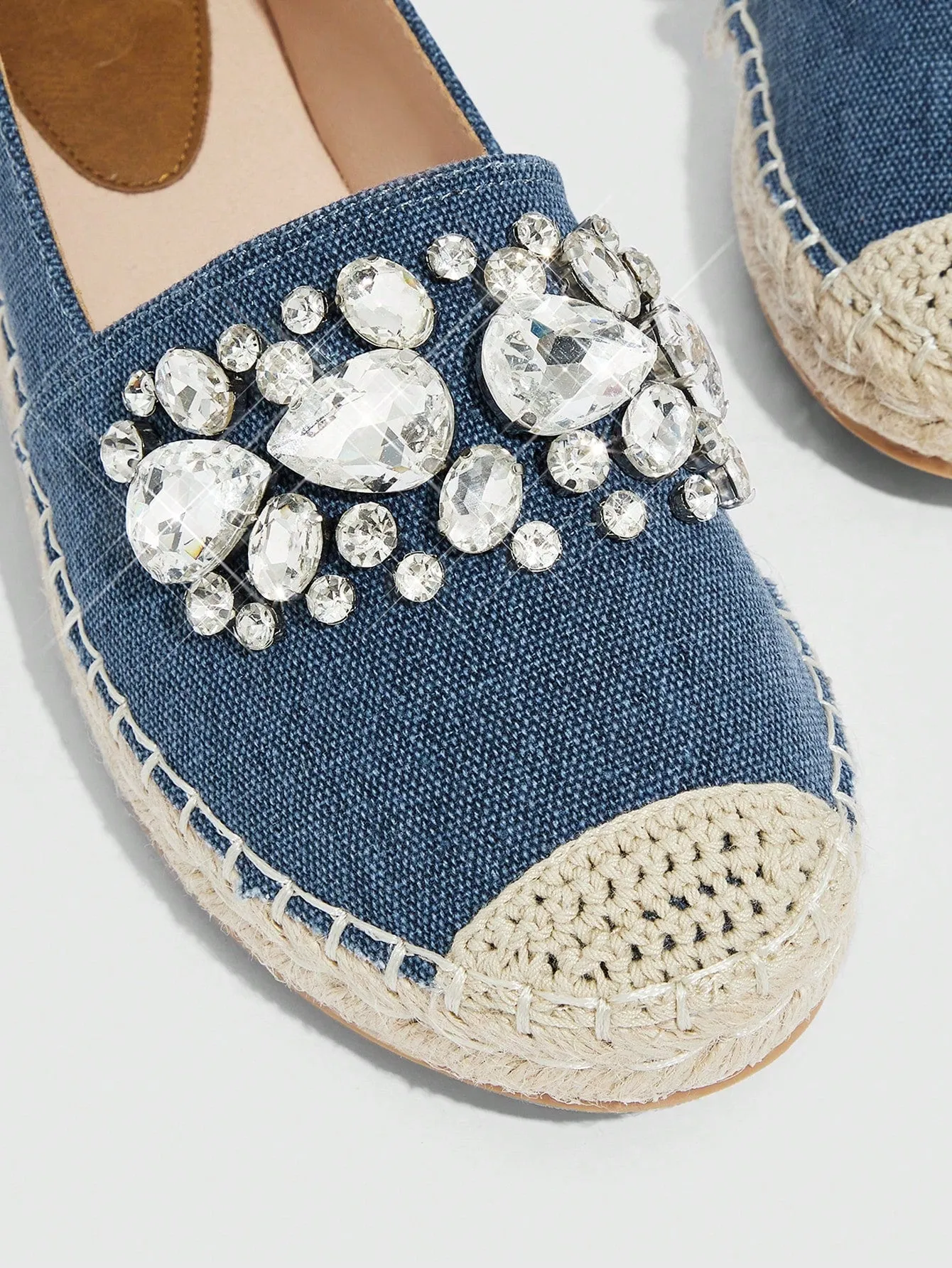 Women Rhinestone Decor Espadrille Flats, Vacation Denim Flats