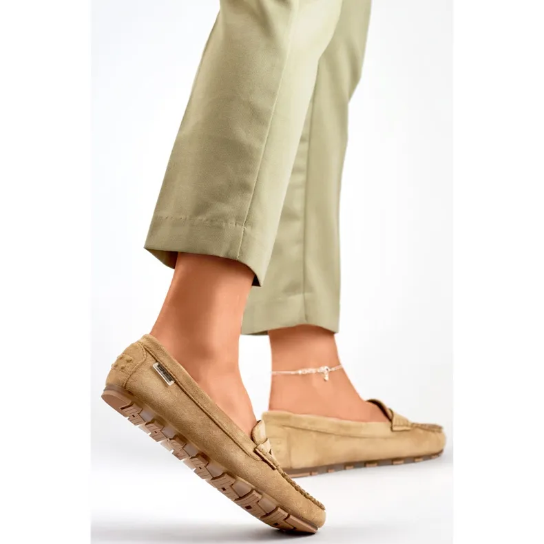 Women's dark beige suede moccasins, comfortable moccasins