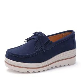 Women's Blue Solid Concise Style Slip-on Round Toe Platform Shoes