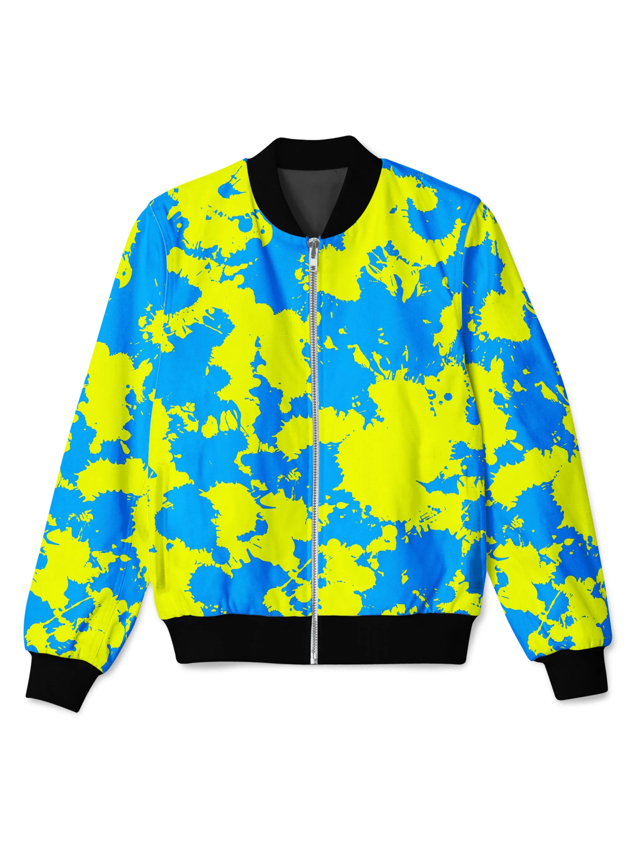 Yellow and Blue Paint Splatter Bomber Jacket