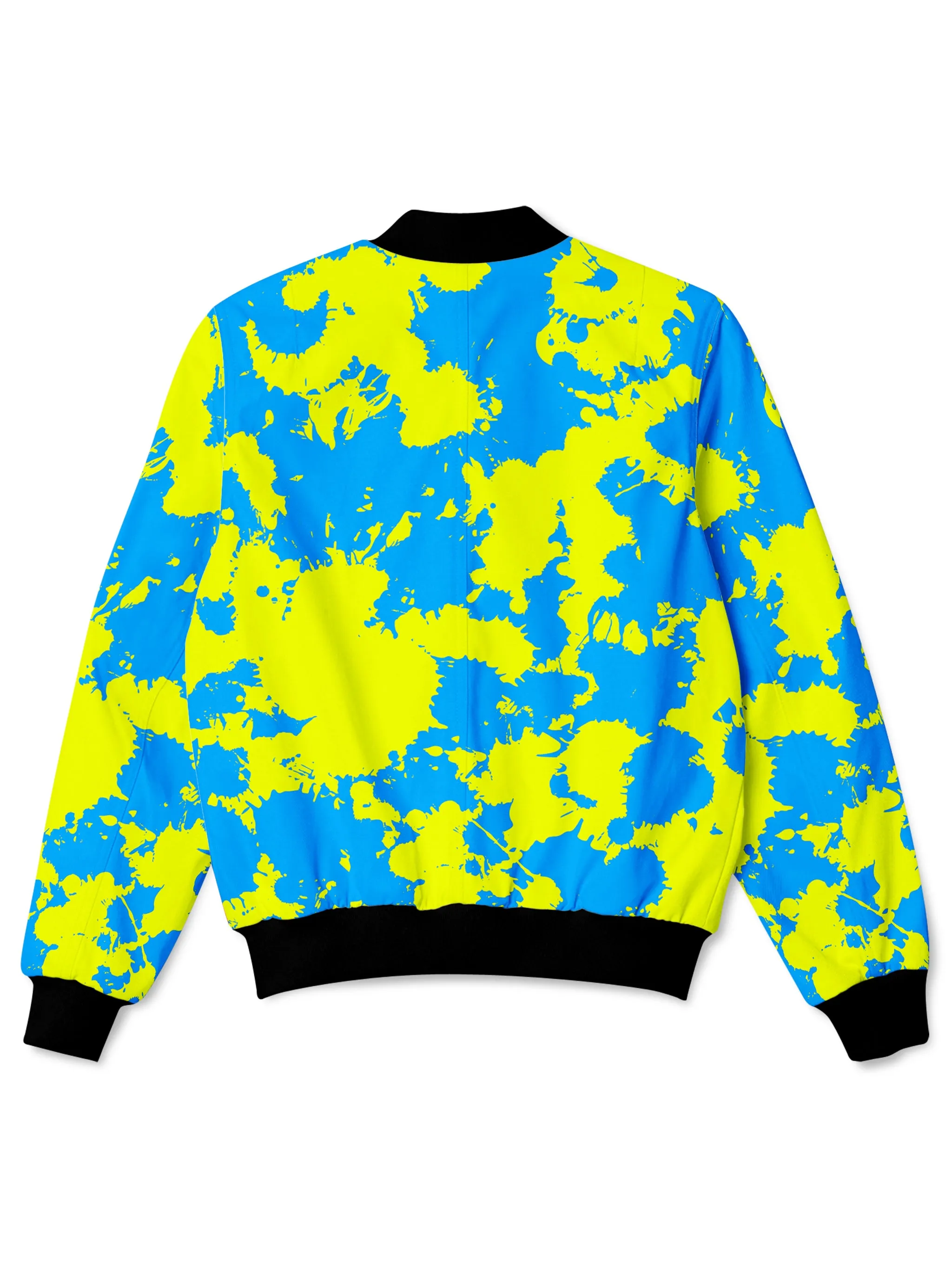 Yellow and Blue Paint Splatter Bomber Jacket